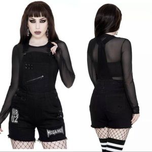 Killstar Cassidy Overall Denim Shorts Patches H8 U2 Distressed with studs XXL